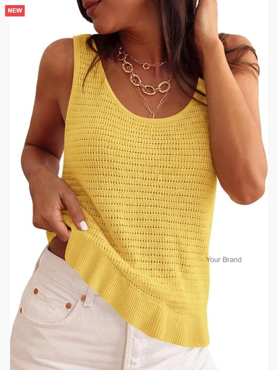 Tops - Crochet Sleeveless Tank Top Boho Summer Knit Sweater Resort Wear